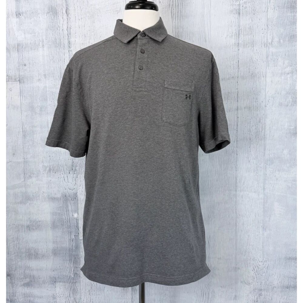 Under Armour Polo Shirt Mens Large Heather Gray Loose Fit Heat Gear Golf Casual